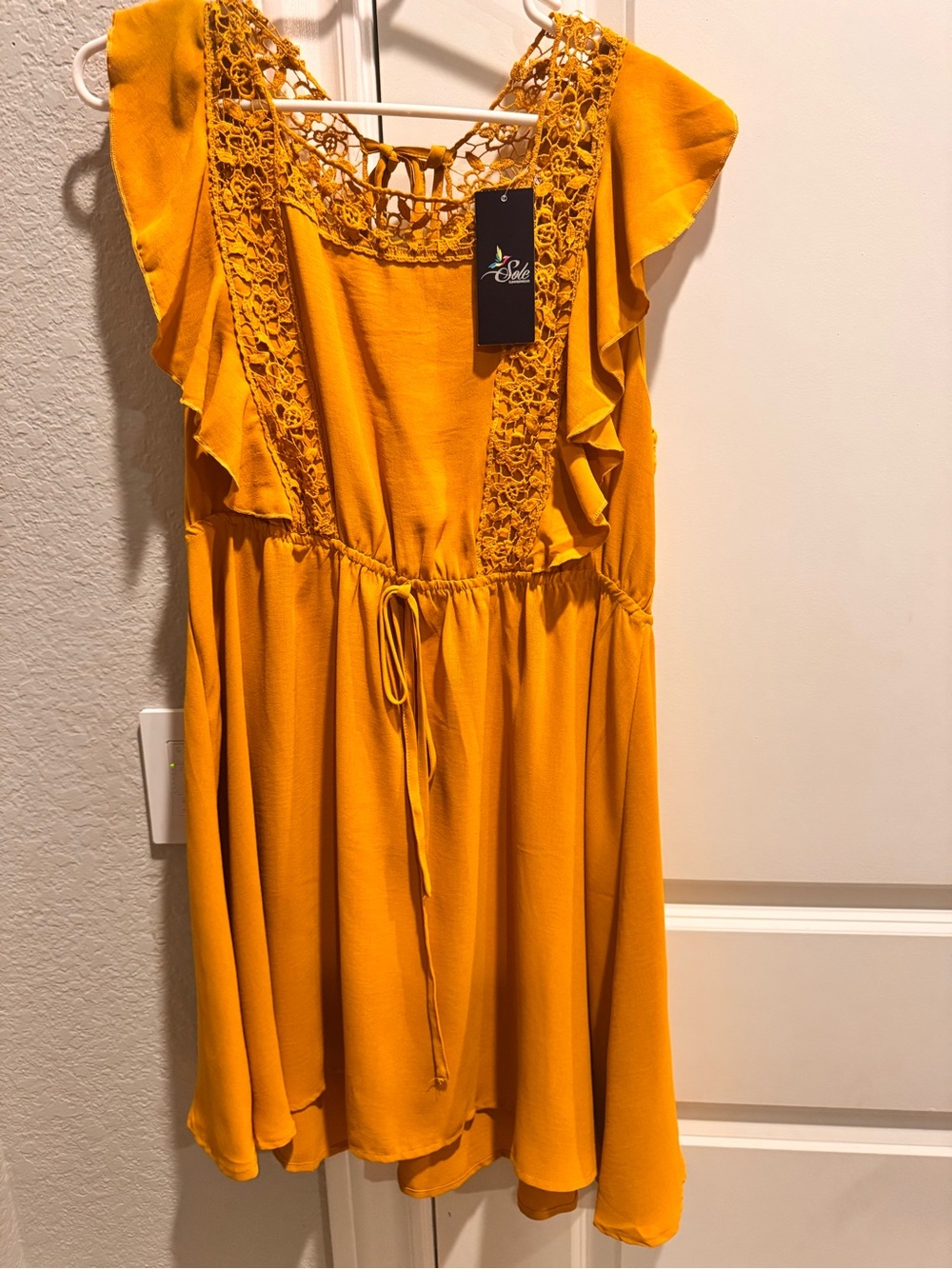 Greek Girls' Mustard Yellow Lace-Trim Summer Dress